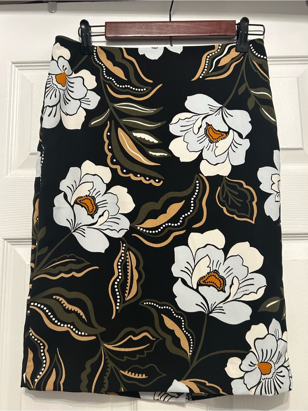 Ann Taylor Black Pencil Skirt with White & Tan Floral Print